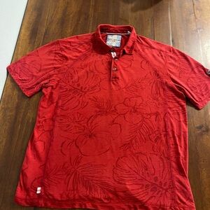 Tommy Bahama Red Polo Shirt with Botanical Design for Angels Baseball Team